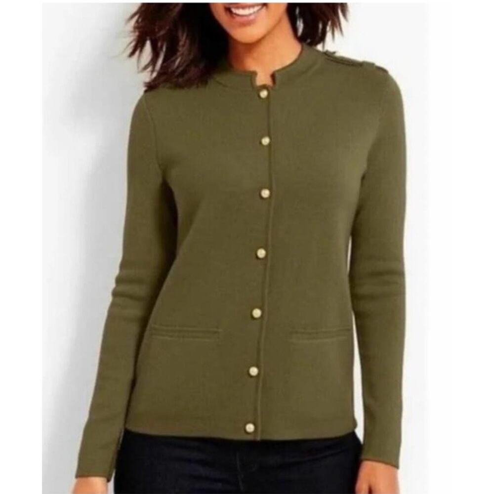 Talbots Olive Green Merino Wool Button Front Cardigan Size XLP